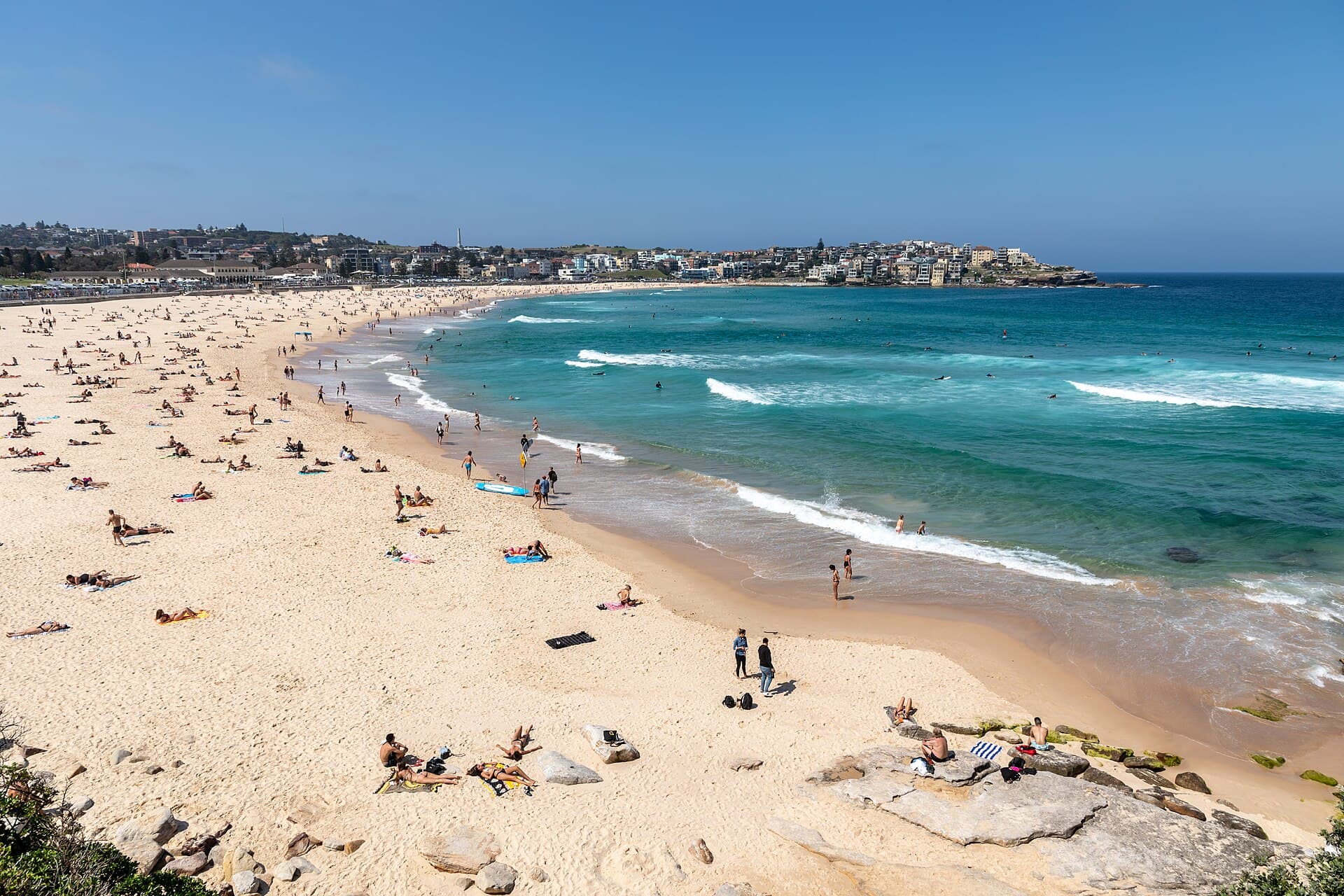 Bondi Beach looking north along the sand and headland